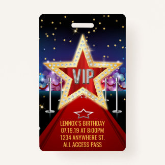 Red Carpet VIP Pass Birthday Badge Invitation ID Badge