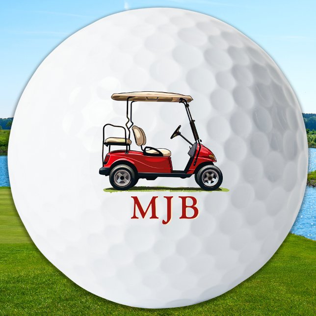 Red Cart Golfer Personalised 3 Initial Monogram Golf Balls (Creator Uploaded)