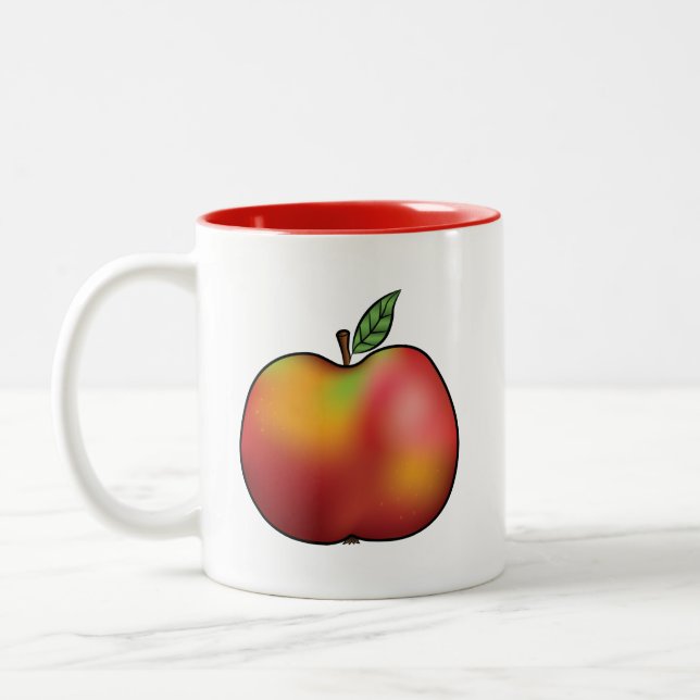 Red Cartoon Apple Fruit Illustration Two-Tone Coffee Mug (Left)