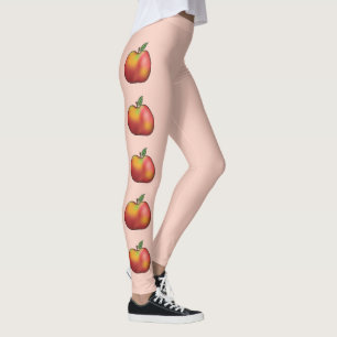 Red Cartoon Apple Fruits On Pink Leggings