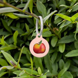 Red Cartoon Apple On Pink & Pet's Info Pet Tag