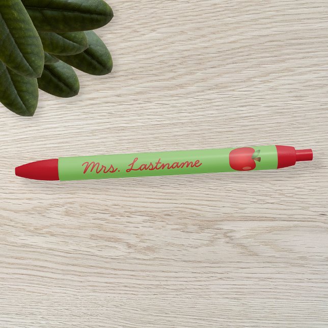 Red Cartoon Apple With Custom Name Black Ink Pen (Creator Uploaded)