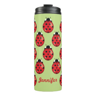 Red Cartoon Ladybugs With Custom Name Thermal Tumbler