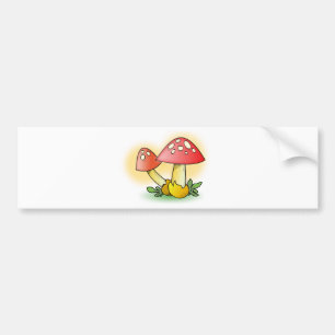 Red Cartoon Mushroom with White Spots Bumper Sticker