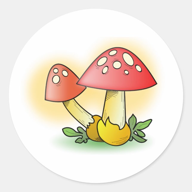 Red Cartoon Mushroom with White Spots Classic Round Sticker (Front)