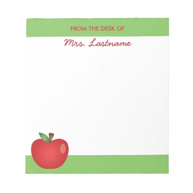 Red Cartoon School Apple With Custom Name Notepad (Front)