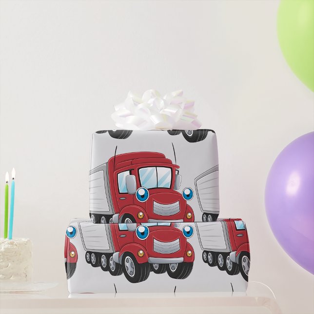 Red Cartoon Semi Truck Trailer Character Wrapping Paper (Creator Uploaded)