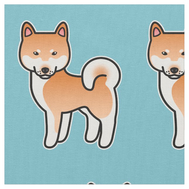 Red Cartoon Shiba Inu Pattern Fabric (Close Up)