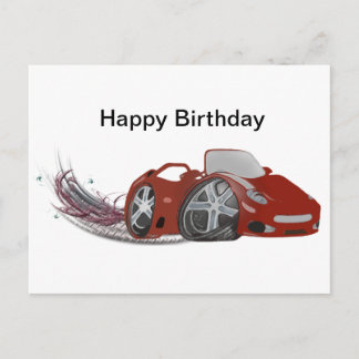 Red Cartoon Sports Car Art Postcard