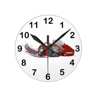 Red Cartoon Sports Car Art Round Clock