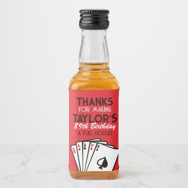 Red Casino Poker Birthday Favour Liquor Bottle Label (Front)