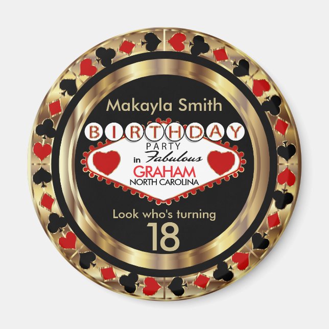 Red Casino Poker Chip Birthday Magnet (Front)