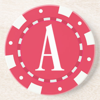 RED CASINO POKER CHIP MONOGRAM INITAL LETTER A COASTER