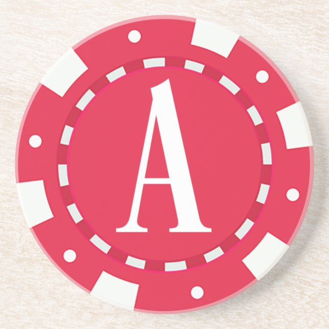 RED CASINO POKER CHIP MONOGRAM INITAL LETTER A COASTER (Front)