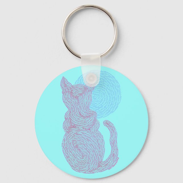 Red Cat And The Moon Art Key Ring (Front)