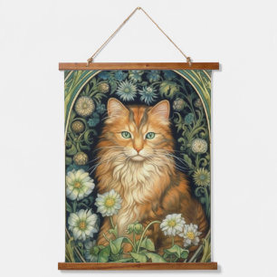 Red cat in the garden art nouveau hanging tapestry