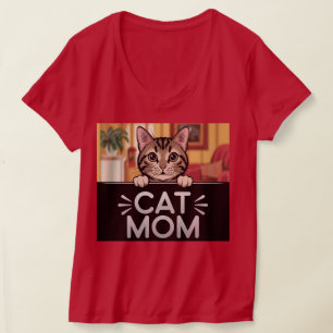 Red Cat Mum V-Neck T-Shirt