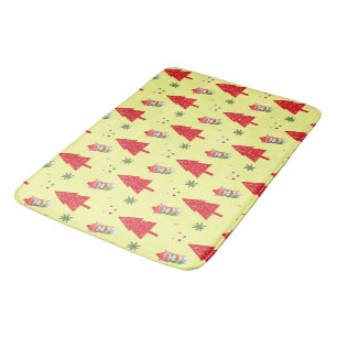 Red cat Santa Xmas tree Seamless pattern Bath Mat