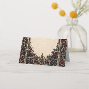 Red Cathedral Arch Gothic Wedding Place Cards