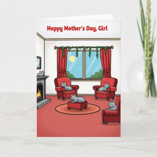 Red Cats Mothers Day Scene Card