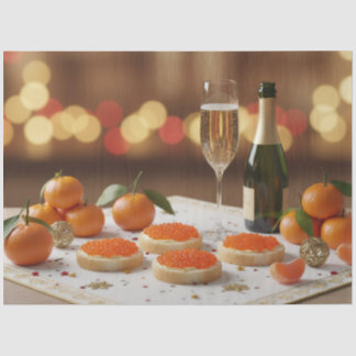 Red Caviar, Champagne, Tangerines, Festive Dinner Tissue Paper