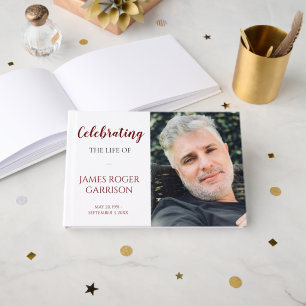 Red Celebration of Life Memorial Photo Guest Book