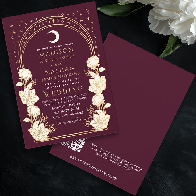 Red Celestial Arch Art Nouveau QR Code Wedding Invitation (Creator Uploaded)