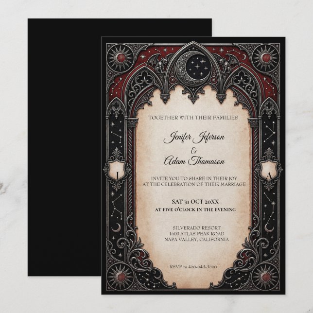 Red Celestial Gothic Wedding Invitation (Front/Back)