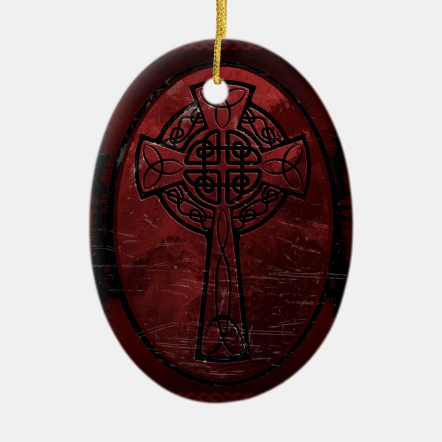Red Celtic Cross Ceramic Tree Decoration (Front)