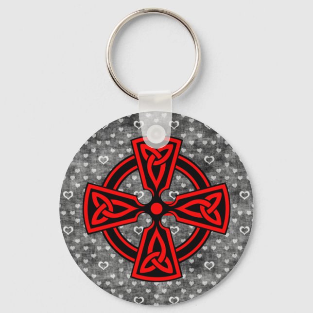 Red Celtic Cross Distressed Background Key Ring (Front)