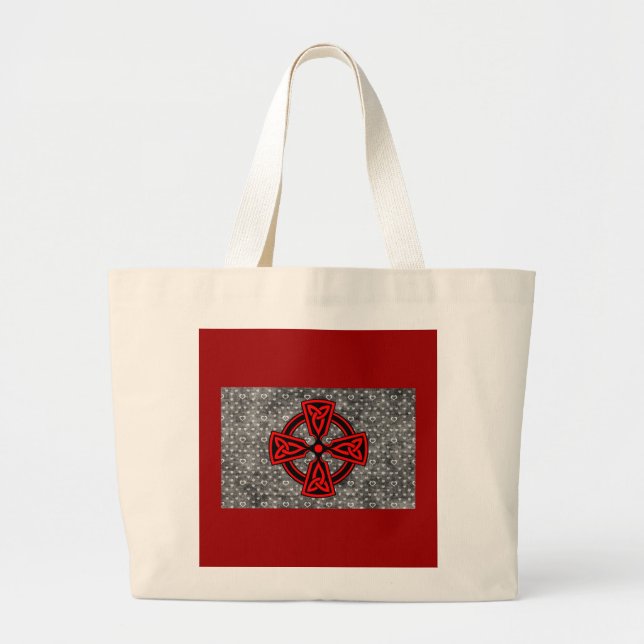 Red Celtic Cross Distressed Background Large Tote Bag (Front)