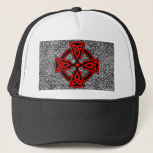 Red Celtic Cross Distressed Background Trucker Hat