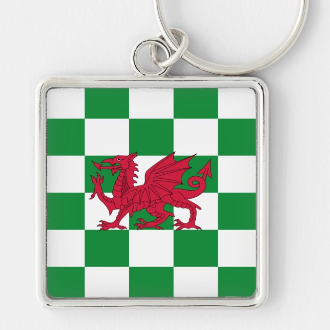 Red Celtic Dragon Flag Chequered Mystical Creature Key Ring (Front)