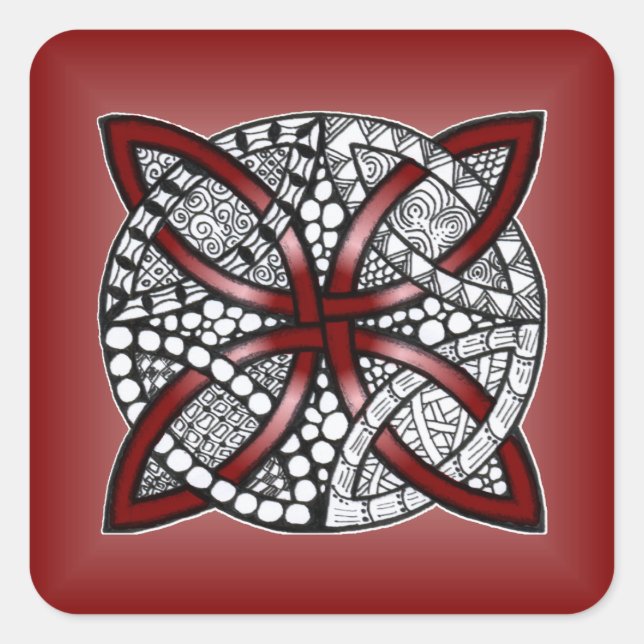 Red Celtic Knot Original Art Square Sticker (Front)