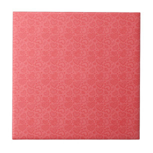 Red Ceramic Tile with Hearts