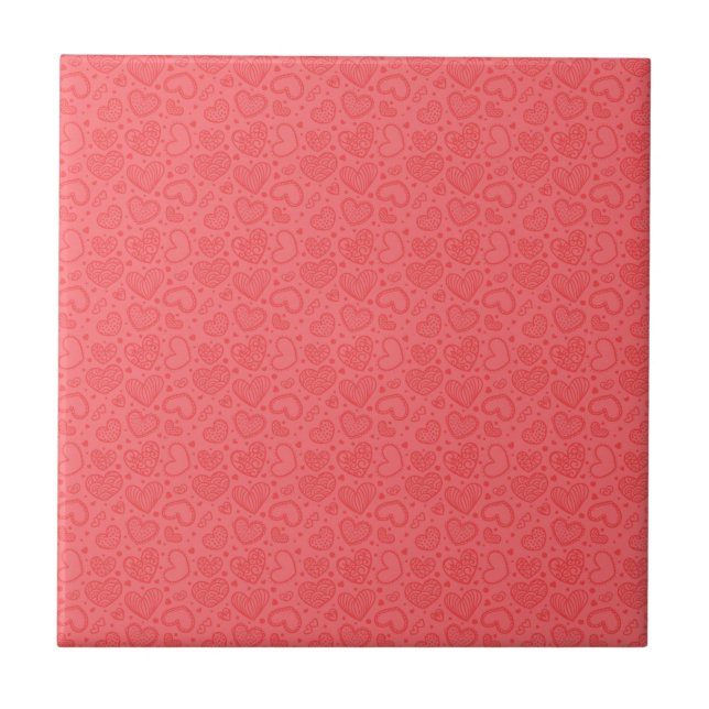 Red Ceramic Tile with Hearts (Front)
