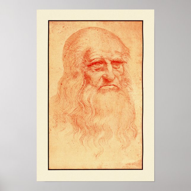 Red chalk self portrait of Leonardo da Vinci Poster (Front)