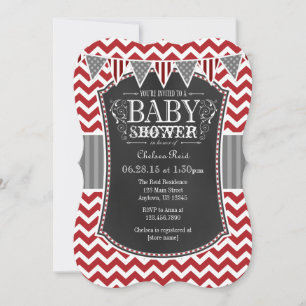 Red Chalkboard Chevron Baby Shower Invite