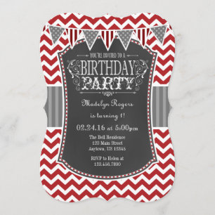 Red Chalkboard Chevron Birthday Invite