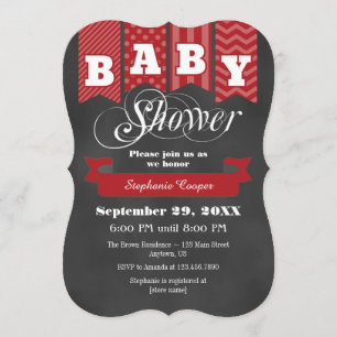 Red Chalkboard Flag Baby Shower Invite