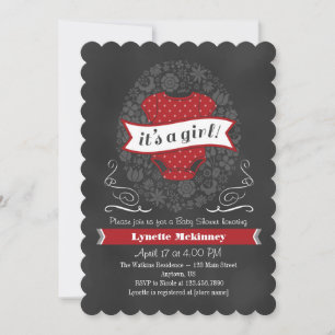 Red Chalkboard Girl Baby Shower Invite