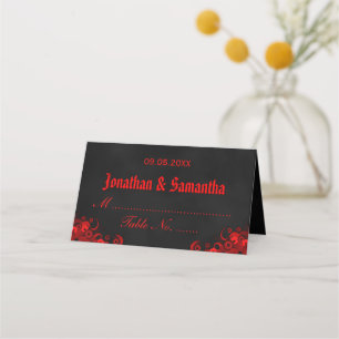 Red Chalkboard Goth Hibiscus Floral Folded Table Place Card