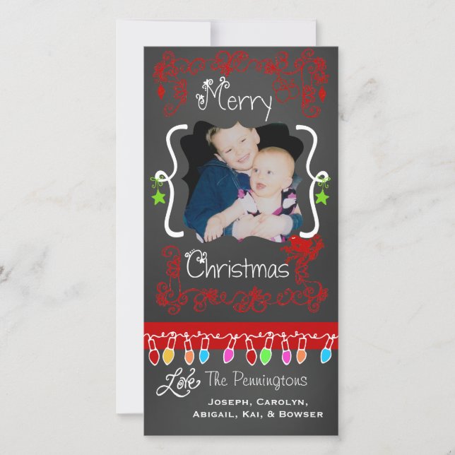 Red Chalkboard Merry Christmas Holiday Photo Card (Front)