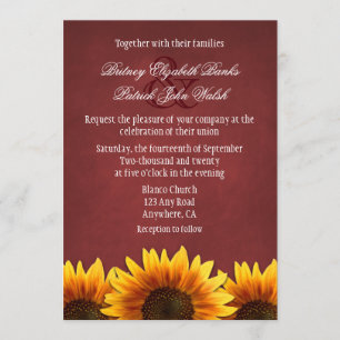 Red Chalkboard Sunflower Wedding Invitations