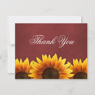 Red Chalkboard Sunflower Wedding Thank You Cards