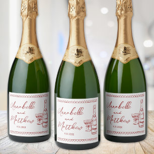 Red Champagne Hand Drawn Wedding Sparkling Wine Label