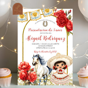 Red Charra Rose Girl Presentacion de 3 anos Invita Invitation
