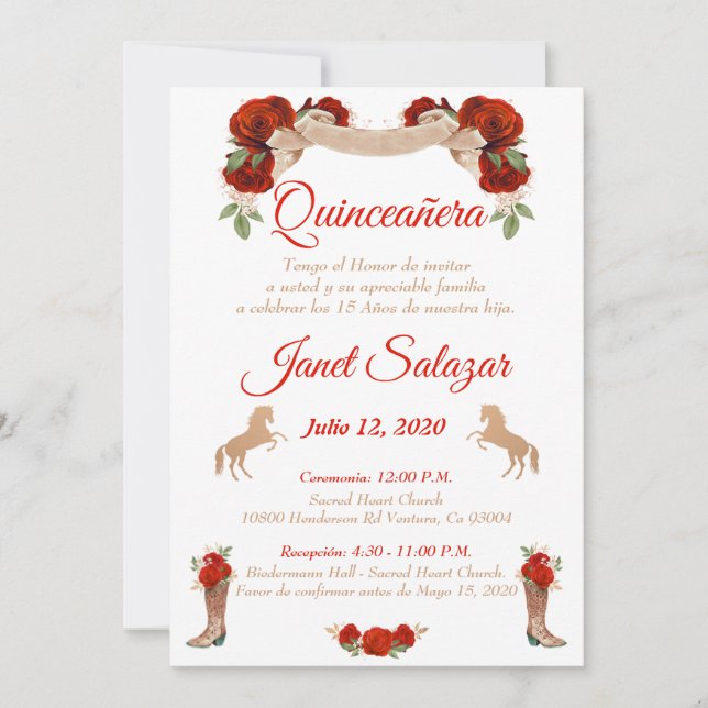 Red Charro Quinceanera Charro Invitation (Front)