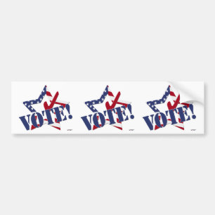 Red Check Blue VOTE with US Flag Star Bumper Sticker