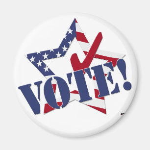 Red Check Blue VOTE with US Flag Star Magnet